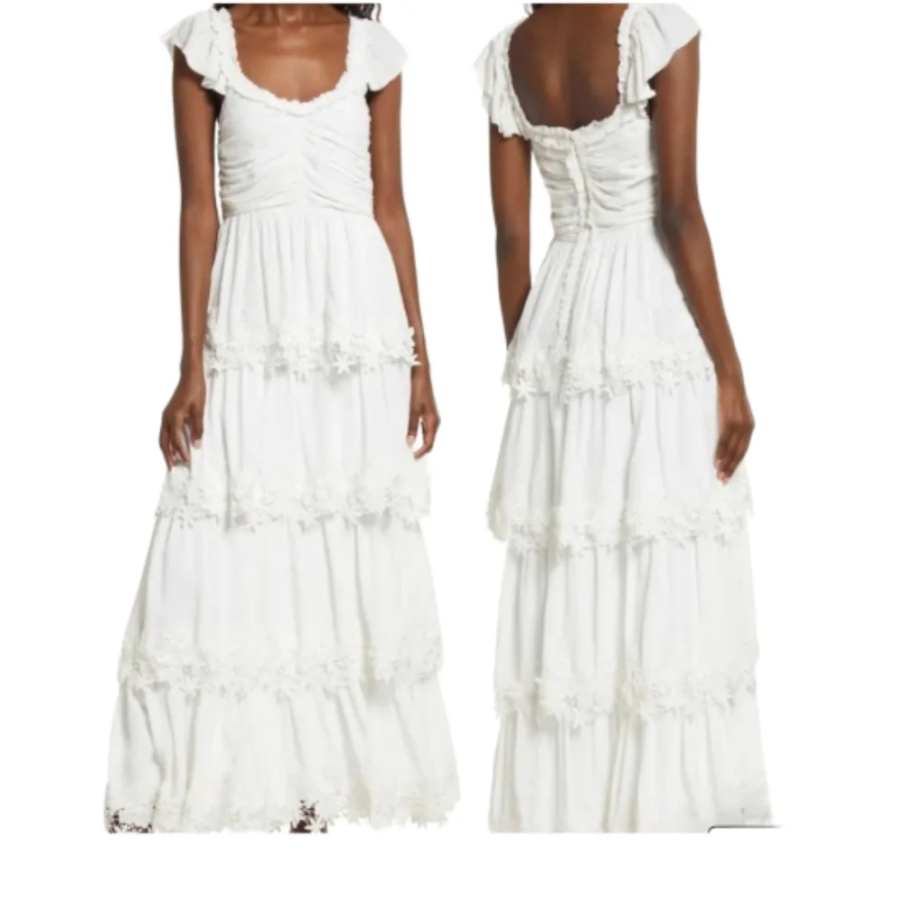 Saylor Narcissa Long Tierd Maxi Dress White Size Small